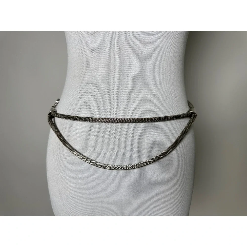 Vintage 80s Gunmetal Mesh Belt Necklace Double Strand Metallic Gray 1980s